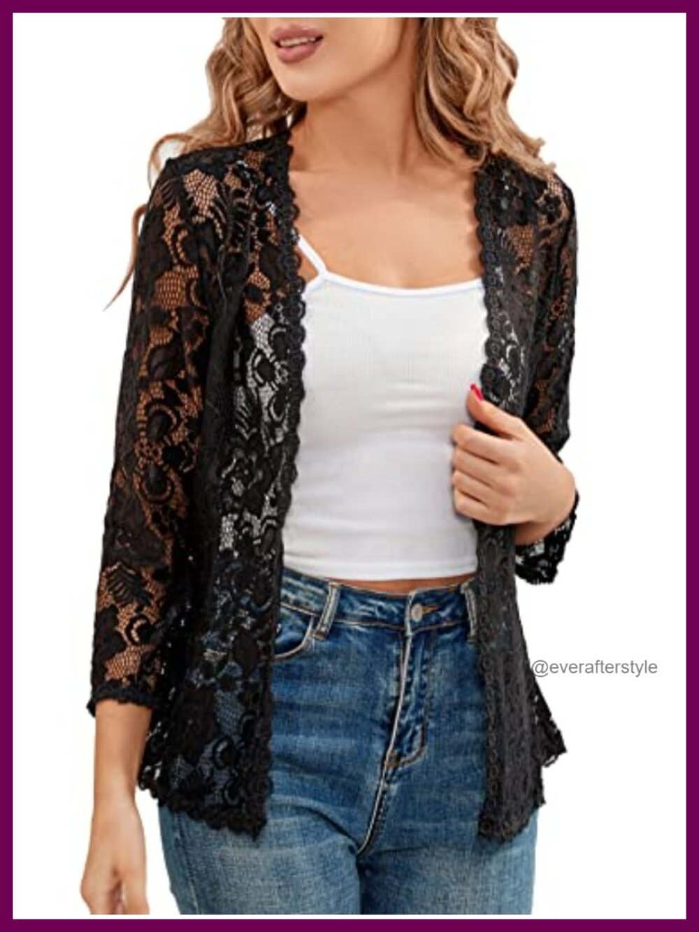 Lace Bolero Shrug 3/4 Sleeve Open Front Crochet Cardigan